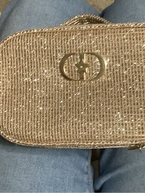 Gold Woven Crossbody Bag with Logo Accent